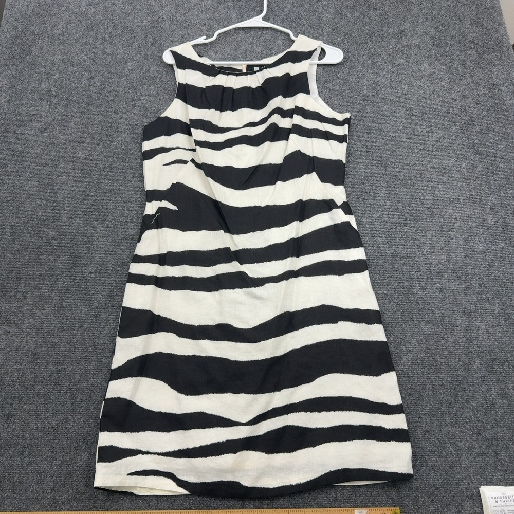 Vintage Carol Little Dress Womens 12 Black White Linen Zebra Print Sheath Retro